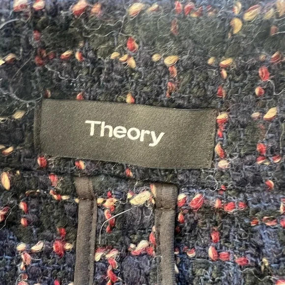 Theory Clairene RB Bouclé Tweed Coat - Multi-Color Blue/Red/Cream - Small